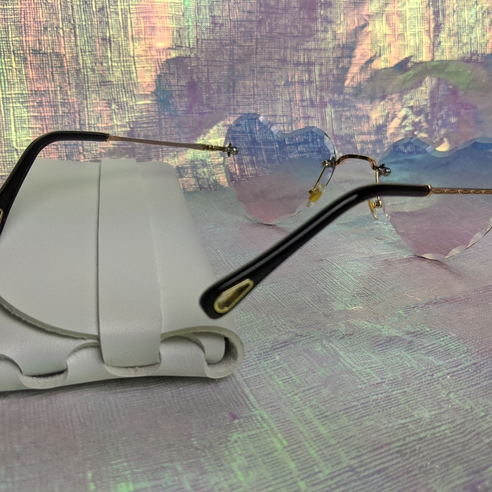 Last pair🍒Heart-shaped Rimless Sunglasses Love Heart - Picture 5 of 13